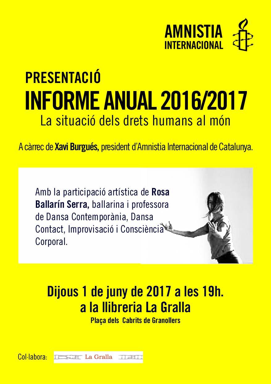 Presentació del informe anual 2016/2017 Amnistia Internacional - Llibreria La Gralla | Llibreria online de Granollers