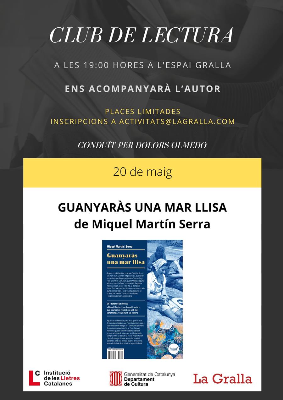 Club de lectura: "Guanyaràs una mar llisa" - Llibreria La Gralla | Librería online de Granollers