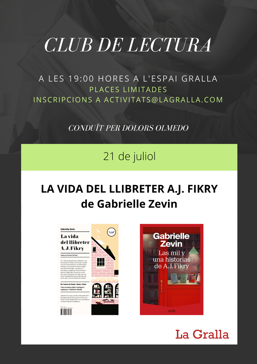 Club de lectura: "La vida del llibreter A.J. Fikry" - Llibreria La Gralla | Llibreria online de Granollers