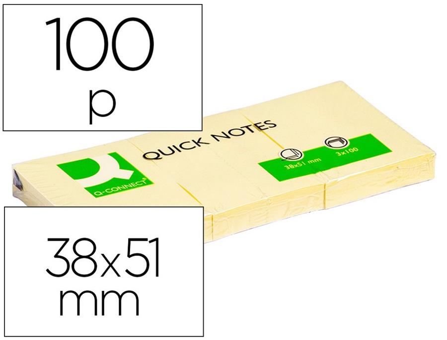 BLOC NOTES ADHESIVES 38X51 Q-CONNECT 3 UN | 5705831105003 | CONKF10500 | Llibreria La Gralla | Librería online de Granollers