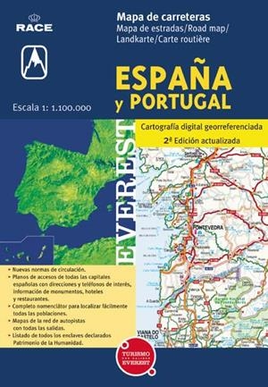 MAPA CARRETERAS ESPAÑA Y PORTUGAL 1:1100000 (RACE) | 9788424104504 | CARTOGRAFÍA EVEREST | Llibreria La Gralla | Librería online de Granollers