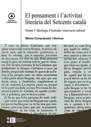 PENSAMENT I L´ACTIVITAT LITERARIA DEL SETCENTS CATALA 1, EL | 9788483384244 | CAMPABADAL I BERTRAN, MIREIA | Llibreria La Gralla | Llibreria online de Granollers