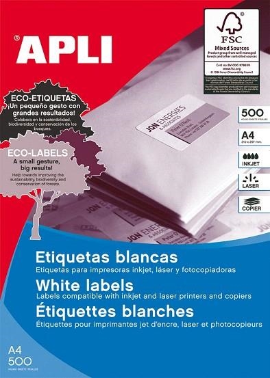 ETIQUETES A4 IMPRESORA 105X48MM 500 UN | 8410782105633 | APL10563 | Llibreria La Gralla | Llibreria online de Granollers