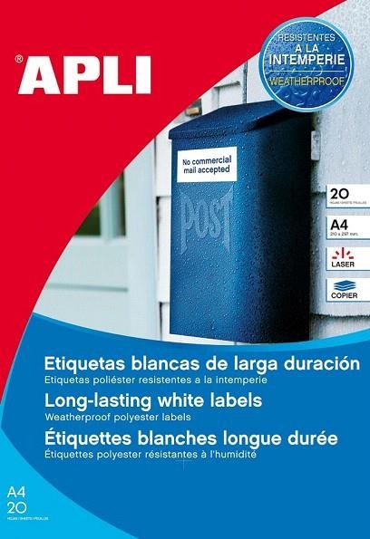 ETIQUETES A4 IMPRESORA 64,6X33,8MM. 20 UN RESISTENT INTEMPERIE | 8410782012269 | APL01226 | Llibreria La Gralla | Librería online de Granollers