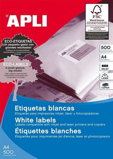 ETIQUETES A4 IMPRESORA 105X42.4 MM 500U | 8410782017950 | APL1795 | Llibreria La Gralla | Llibreria online de Granollers