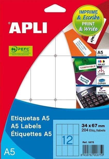 ETIQUETES A5 IMPRESSORA 105X48 | 8410782071075 | APL7107 | Llibreria La Gralla | Llibreria online de Granollers