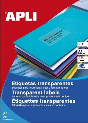 ETIQUETES IMPRESORA A4 TRANSPARENT 63X38 20 UN | 8410782109686 | APL10968 | Llibreria La Gralla | Llibreria online de Granollers