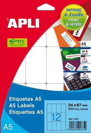 ETIQUETES A5 IMPRESORA 190X61MM 15 UN | 8410782111818 | APL11181 | Llibreria La Gralla | Llibreria online de Granollers