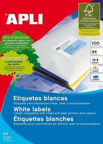 ETIQUETES A4 IMPRESSORA 108X28 75MM. | 8410782123309 | APL12330 | Llibreria La Gralla | Librería online de Granollers