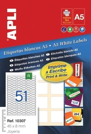 ETIQUETES A5 IMPRESORA JOIERIA 45X8MM  | 8410782103073 | APL10307 | Llibreria La Gralla | Librería online de Granollers