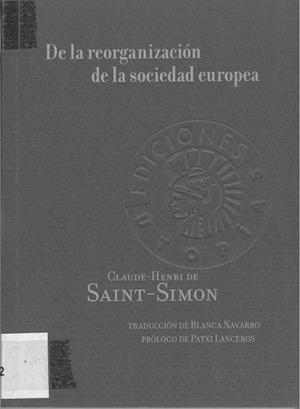 DE LA REORGANIZACIÓN DE LA SOCIEDAD EUROPEA | 9788487619724 | SAINT SIMON, CLAUDE HENRI DE  | Llibreria La Gralla | Librería online de Granollers