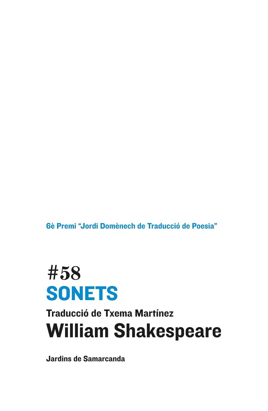 SONETS (JARDINS DE SAMARCANDA 58) | 9788497663823 | SHAKESPEARE, WILLIAM | Llibreria La Gralla | Llibreria online de Granollers