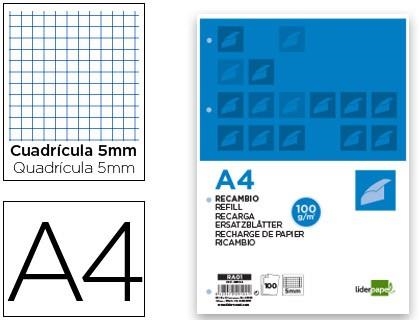 RECANVI A4 QUADRICULA 5X5 4 FORATS 100GR LIDERPAPEL | 8423473291041 | 29104 | Llibreria La Gralla | Llibreria online de Granollers