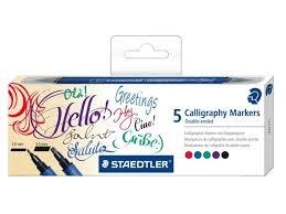 SET 5 RETOLADORS CALIGRAFIA DOBLE PUNTA COLORS | 4007817186503 | 3002 C5 | Llibreria La Gralla | Llibreria online de Granollers