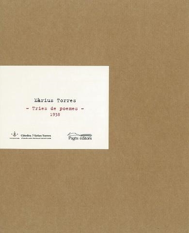 MÀRIUS TORRES. TRIES DE POEMES, 1938 | 9788499759029 | TORRES, MÀRIUS | Llibreria La Gralla | Librería online de Granollers