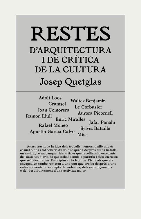 RESTES D'ARQUITECTURA I DE CRITICA DE LA CULTURA | 9788494717420 | QUETGLAS, JOSEP | Llibreria La Gralla | Llibreria online de Granollers