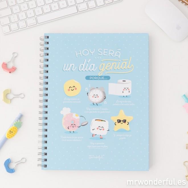 LIBRETA CON ANILLAS MR. WONDERFUL A4 "HOY SERA UN DIA GENIAL" | 8435460715720 | MR. WONDERFUL | Llibreria La Gralla | Librería online de Granollers