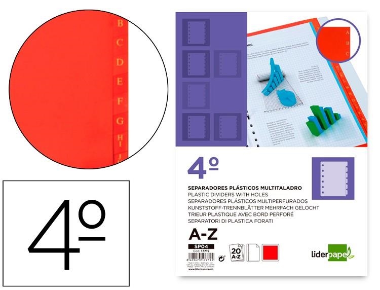 SEPARADOR LIDERPAPEL PLASTIC ALFABETIC A-Z 1/4 VERMELL | 8423473177192 | Llibreria La Gralla | Llibreria online de Granollers