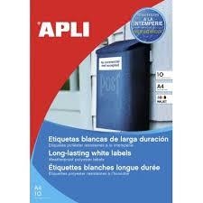 ETIQUETES BLANCAS DE PAPER POLIESTER A4 APLI | 8410782151876 | 15187 | Llibreria La Gralla | Llibreria online de Granollers