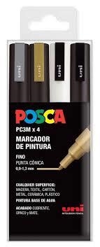 RETOLADORS 4 UN POSCA PC 3M OR-PLATA-NEGRE-GRIS | 8435009951923 | 182634673 | Llibreria La Gralla | Librería online de Granollers