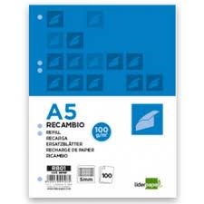 RECANVI FULLS A5 QUADRICULA 5MM LIDERPAPEL | 8423473291072 | 29107 | Llibreria La Gralla | Librería online de Granollers