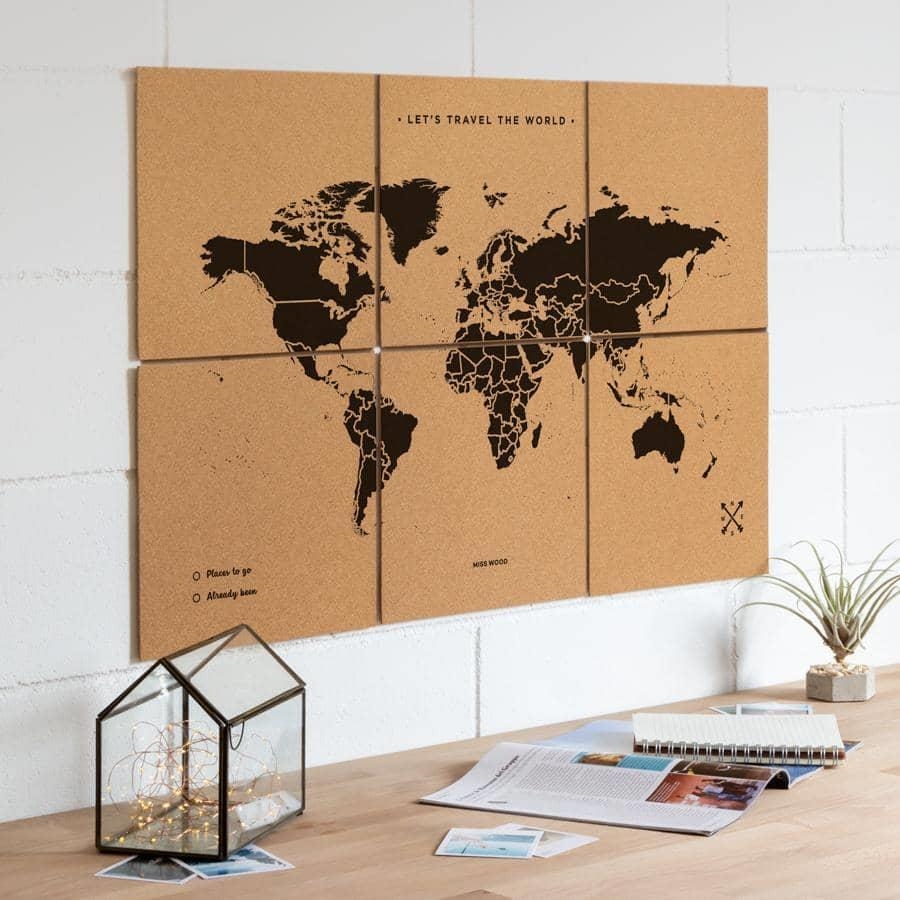 MAPA DEL MUNDO DE CORCHO XL NEGRO - WOODY MAP NATURAL PUZZLE (6 PIEZAS) | 8436563407635 | MISS WOOD | Llibreria La Gralla | Llibreria online de Granollers