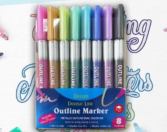 RETOLADOR OUTLINE MARKER METAL·LITZATS DOBLE PUNTA 8 U. COLORS | 8435353249486 | 383930 | Llibreria La Gralla | Llibreria online de Granollers