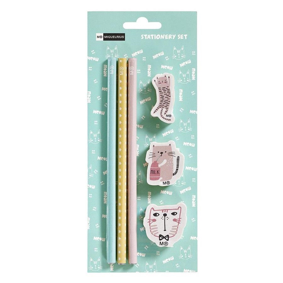 SET 3 LLAPISOS +3 GOMES MQR STATIONERY GATS | 8422593111406 | MQRMR11140 | Llibreria La Gralla | Llibreria online de Granollers