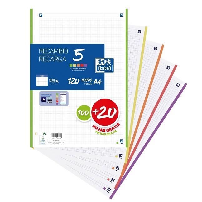 RECANVI FULLS OXFORD A4 5 COLORS 5X5 | 8412771038441 | 40014831 | Llibreria La Gralla | Librería online de Granollers