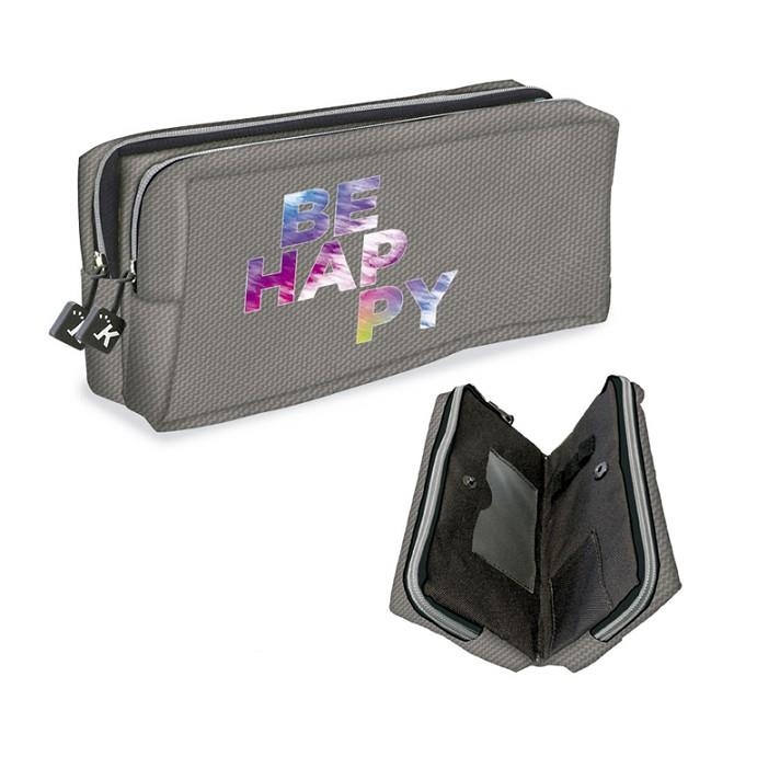 PORTATOT SENFORT DOBLE CREMALLERA BE HAPPY GRIS | 8412885199724 | SEN18415221 | Llibreria La Gralla | Llibreria online de Granollers