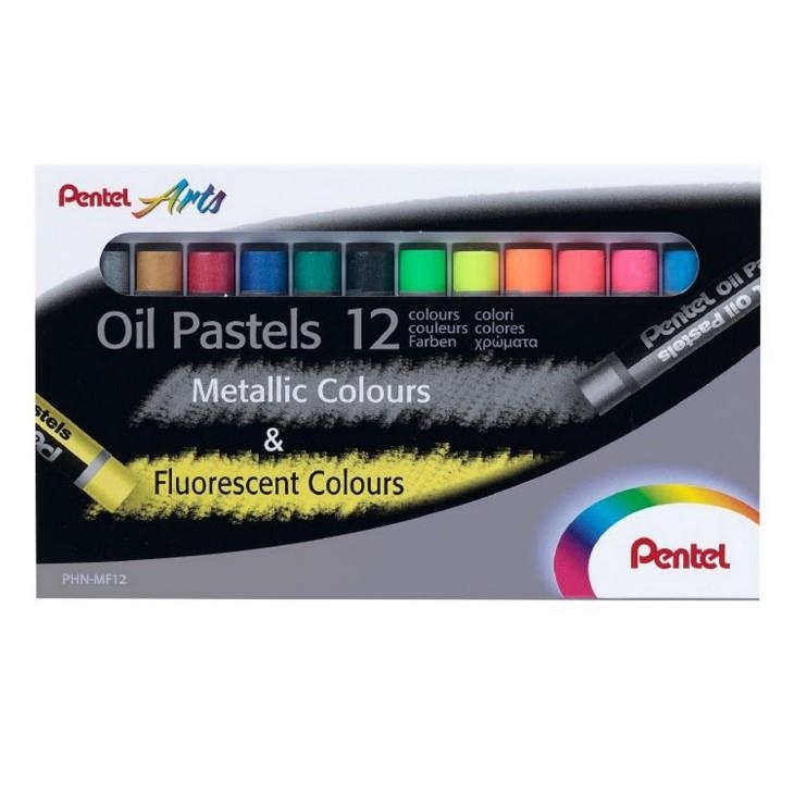 CAIXA PASTELS OLI METALLIC/ FLUORESCENT PENTEL ARTS 12 UNITATS | 840010402506 | PHN-MF12 | Llibreria La Gralla | Llibreria online de Granollers