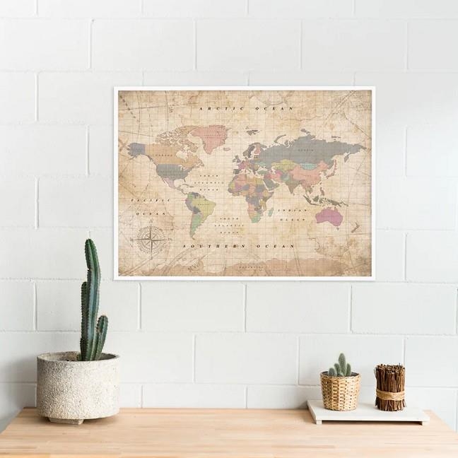 MAPA DEL MON DE SURO OLD SCHOOL MAP AMB MARC BLANC M | 8436600164149 | MISS WOOD | Llibreria La Gralla | Llibreria online de Granollers