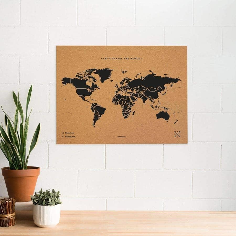 MAPA MUNDI DE SURO NATURAL 90 X 60 NEGRE SENSE MARC | LG1572 | MISS WOOD | Llibreria La Gralla | Librería online de Granollers