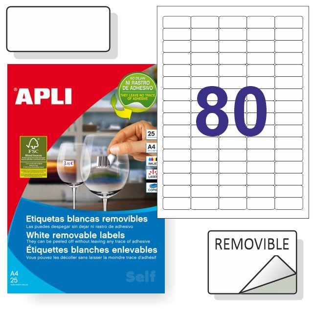 ETIQUETES APLI REMOVIBLES 35,6 X 16,9 MM 25 FULLS | 8410782101994 | APLI | Llibreria La Gralla | Llibreria online de Granollers