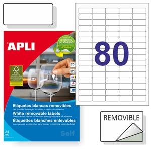 ETIQUETES APLI REMOVIBLES 35,6 X 16,9 MM 25 FULLS | 8410782101994 | APLI | Llibreria La Gralla | Llibreria online de Granollers