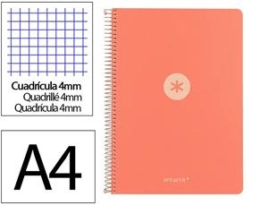 LLIBRETA A4 ANTARTIK ESPIRAL QUADRICULA 4X4 TD 80F 90 GR ROSA CORAL | 8423473140578 | 175029 | Llibreria La Gralla | Llibreria online de Granollers