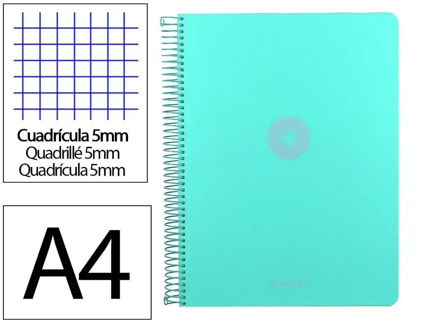 LLIBRETA A4 ANTARTIK 5 COLORS ESPIRAL QUADRICULA 5X5 TD 120F 90 GR BLAU MENTA | 8423473140660 | 175038 | Llibreria La Gralla | Llibreria online de Granollers