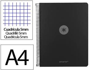 LLIBRETA A4 ANTARTIK 5 COLORS ESPIRAL QUADRICULA 5X5 TD 120F 90 GR NEGRE | 8423473140677 | 175039 | Llibreria La Gralla | Llibreria online de Granollers