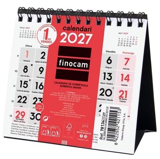 CALENDARI 2027 FINOCAM XXS SOBRETAULA NUMEROS GRANS | 8422952421153 | Llibreria La Gralla | Llibreria online de Granollers
