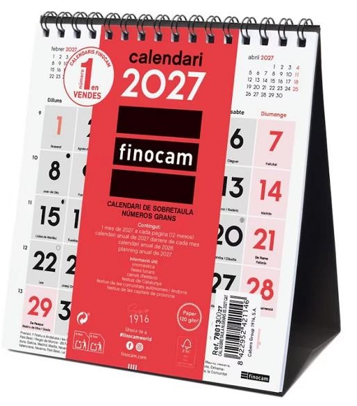 CALENDARI2027 FINOCAM XS SOBRETAULA NUMEROS GRANS | 8422952421146 | 780130027 | Llibreria La Gralla | Llibreria online de Granollers
