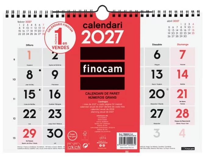 CALENDARI 2027 FINOCAM M PARET NUMEROS GRANS | 8422952420934 | 780030027 | Llibreria La Gralla | Llibreria online de Granollers