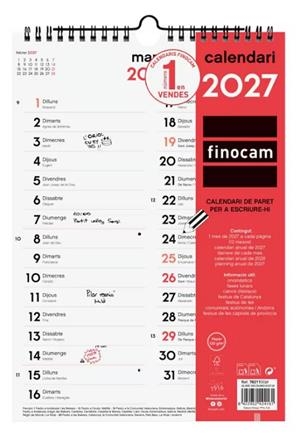 CALENDARI 2027 FINOCAM M PARET ESCRIURE DUES COLUMNES | 8422952424161 | 782110027 | Llibreria La Gralla | Librería online de Granollers