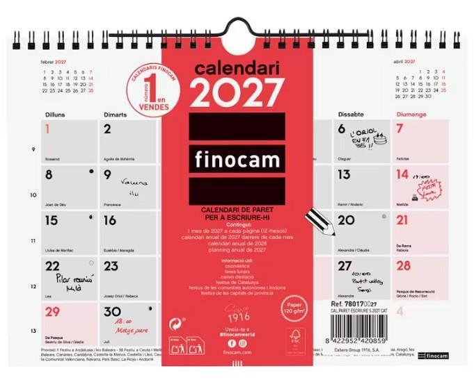 CALENDARI 2027 FINOCAM S PARET ESCRIURE | 8422952420859 | 780170027 | Llibreria La Gralla | Llibreria online de Granollers