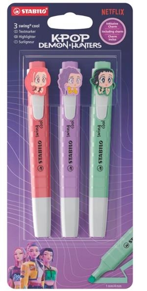 SET RETOLADOR STABILO SWING COOL KPOP DEMON HUNTERS 3 UN ROSA BLAU GROC | 4006381632324 | 275/3-2-2 | Llibreria La Gralla | Llibreria online de Granollers
